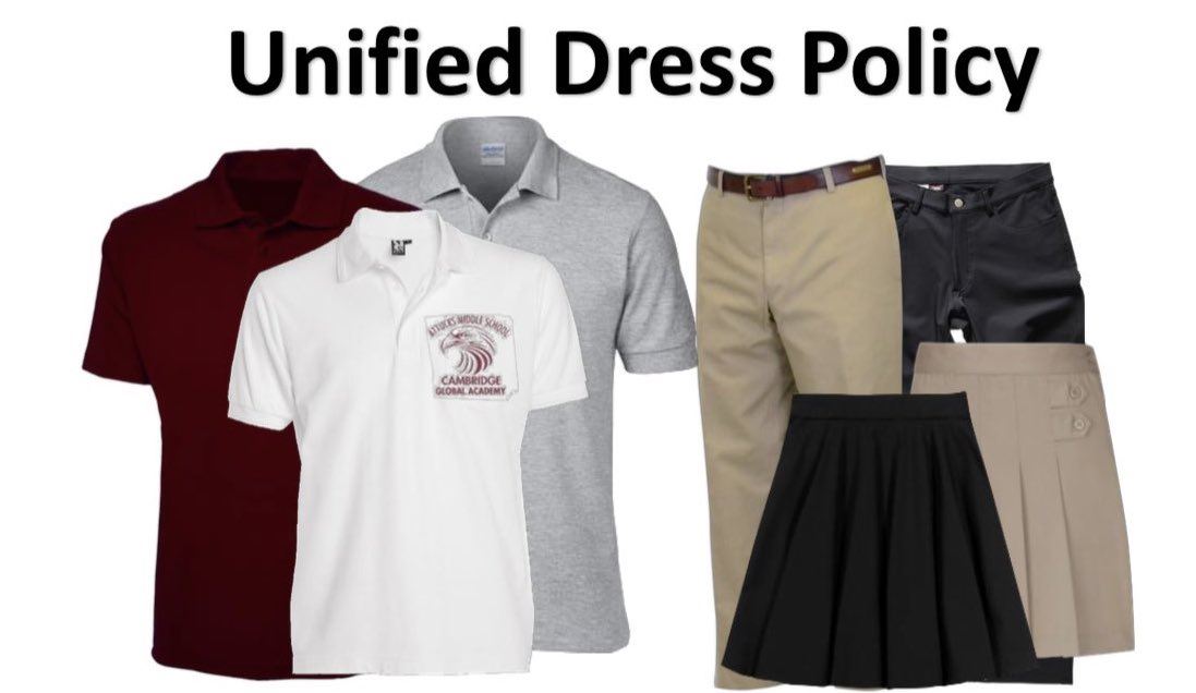  Maroon, White, Gray polo top. Black or khaki uniform bottoms.